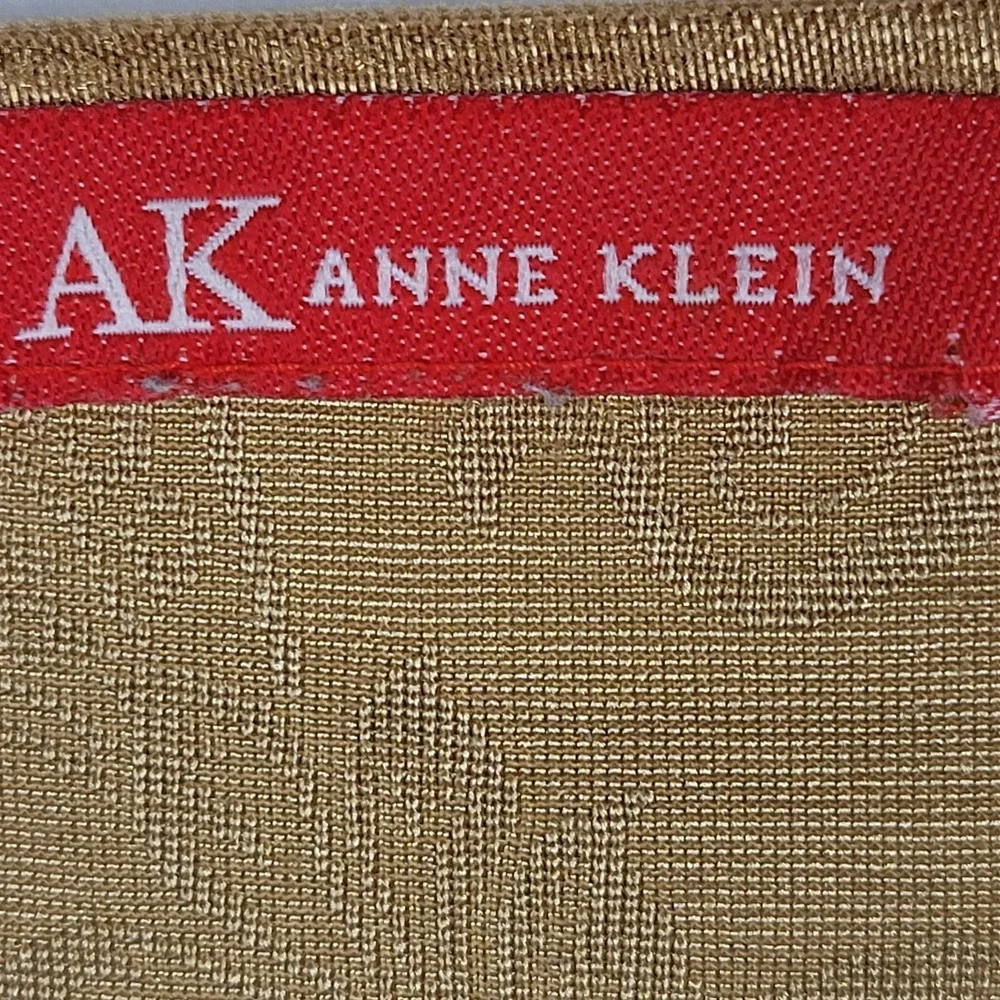 AK Anne Klein Damask Floral Jacquard Knit Top Womens M Tan Gold Boho Romantic - Picture 2 of 7